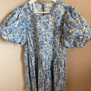 VILA Silver Blue Pleated Puff Sleeve Sundress